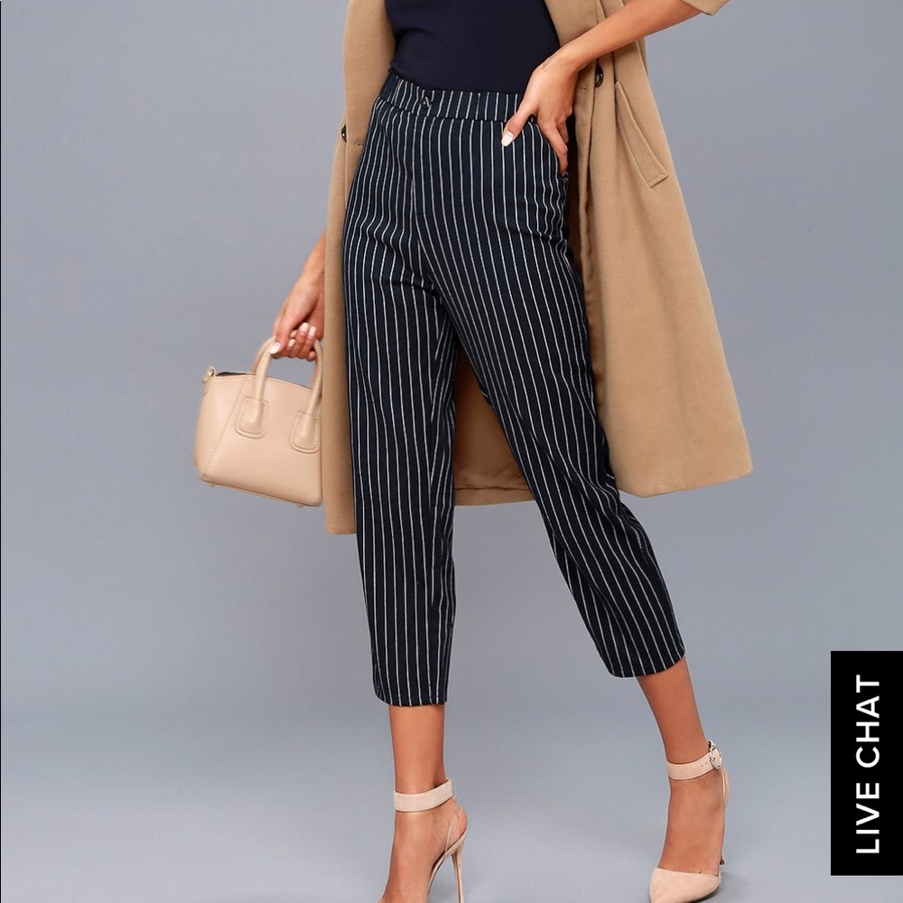 ACROSS THE BOARDROOM NAVY STRIPED CROPPED PANTS